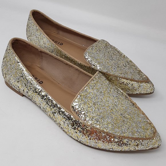 Torrid Gold Glitter Pointed Toe Loafers Sz 8W - Picture 2 of 5